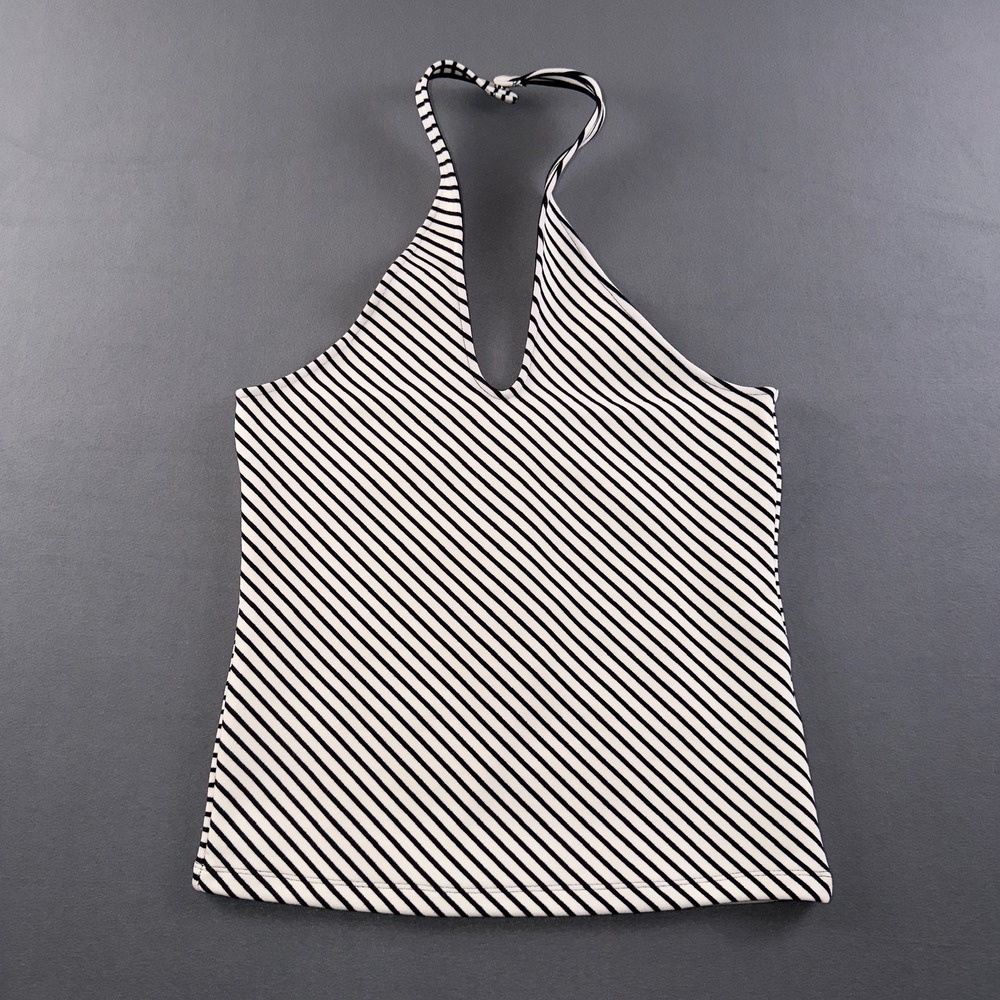 Maeve Twist-Front Halter Top Black White Diagonal Stripe OB2229013 Mens L